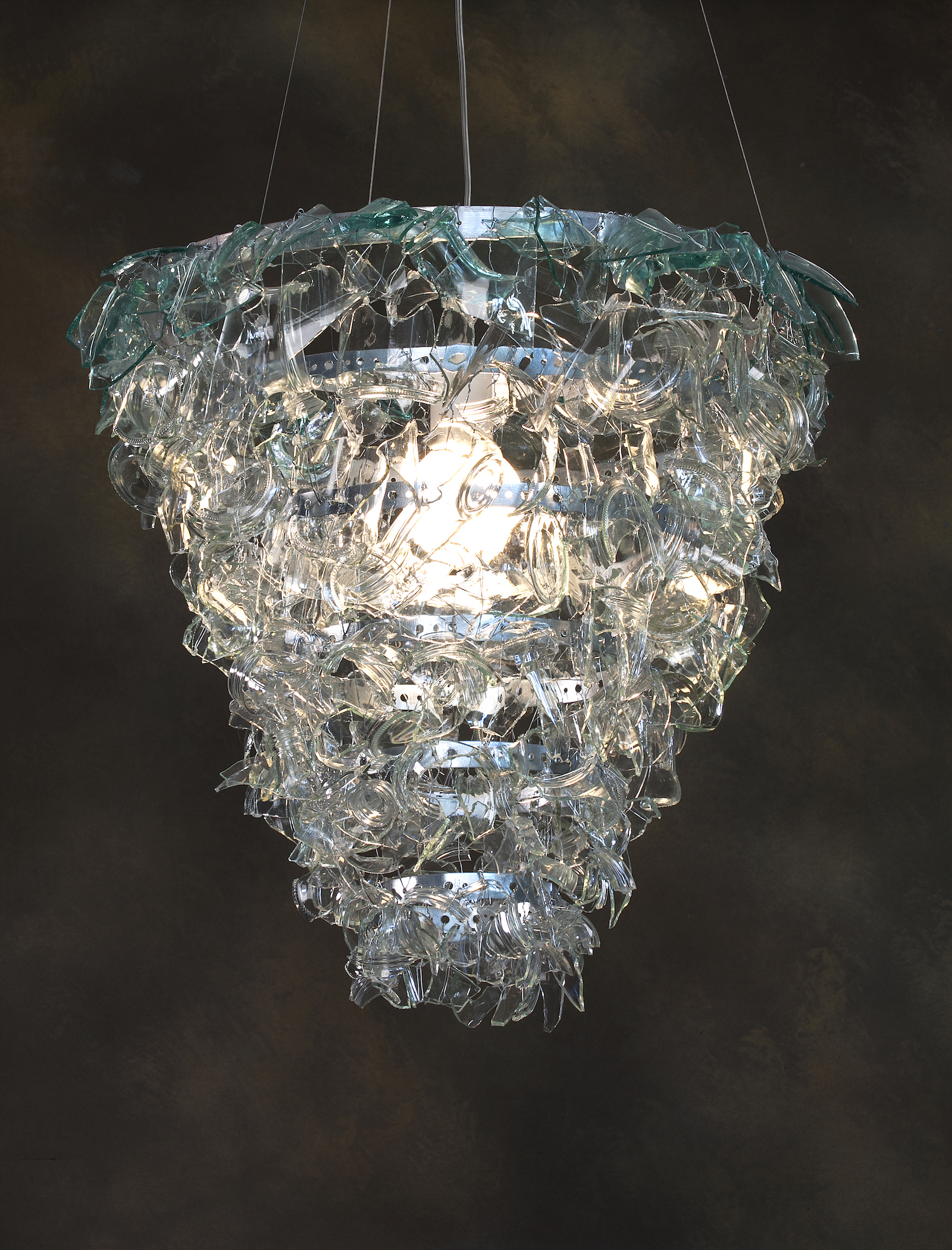 Large chandelier made of broken glass