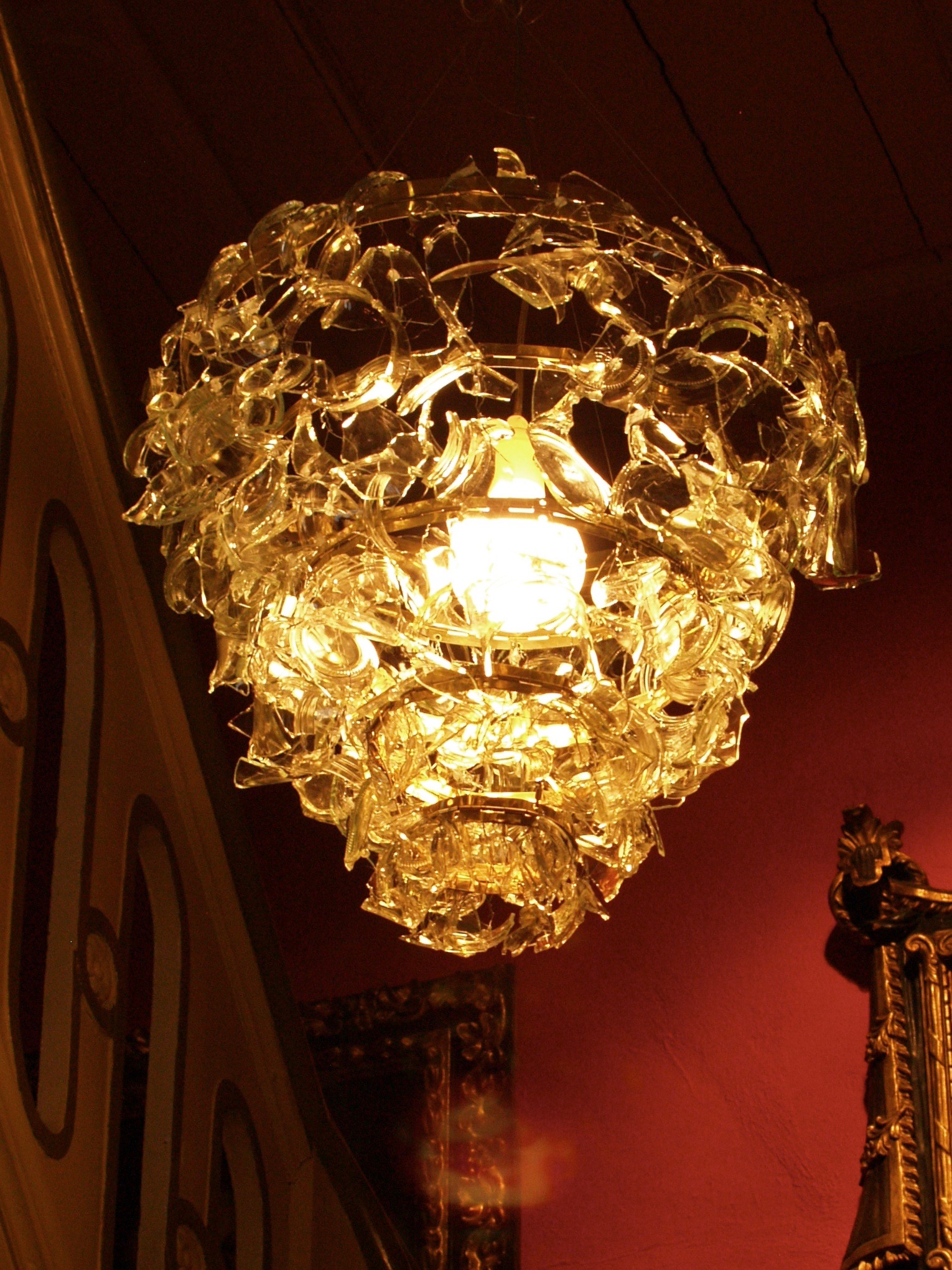 Large chandelier made of broken glass